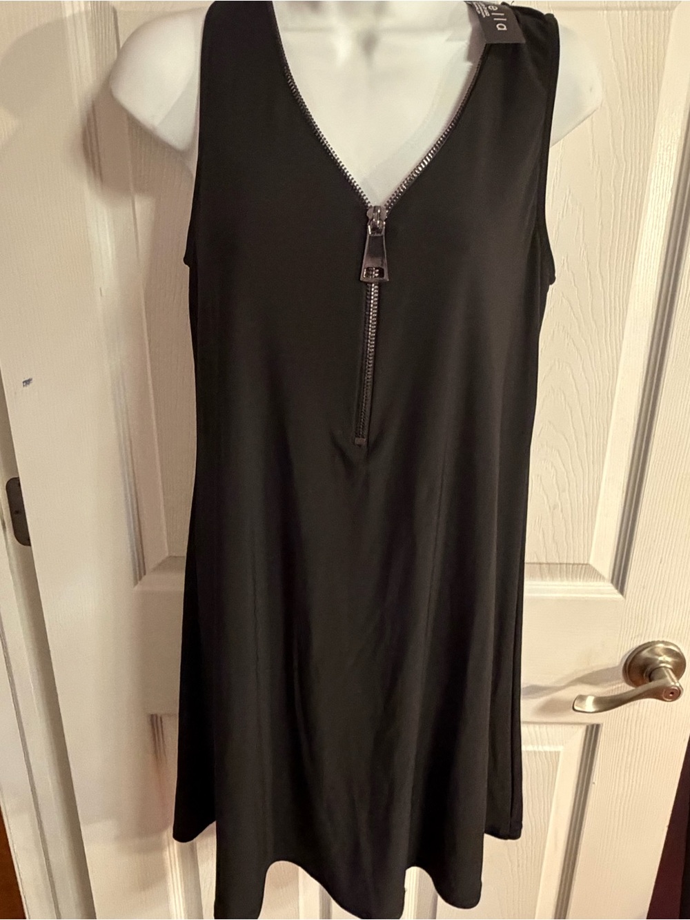 Ariella Black V-Neck Sleeveless Zip-Front Dress